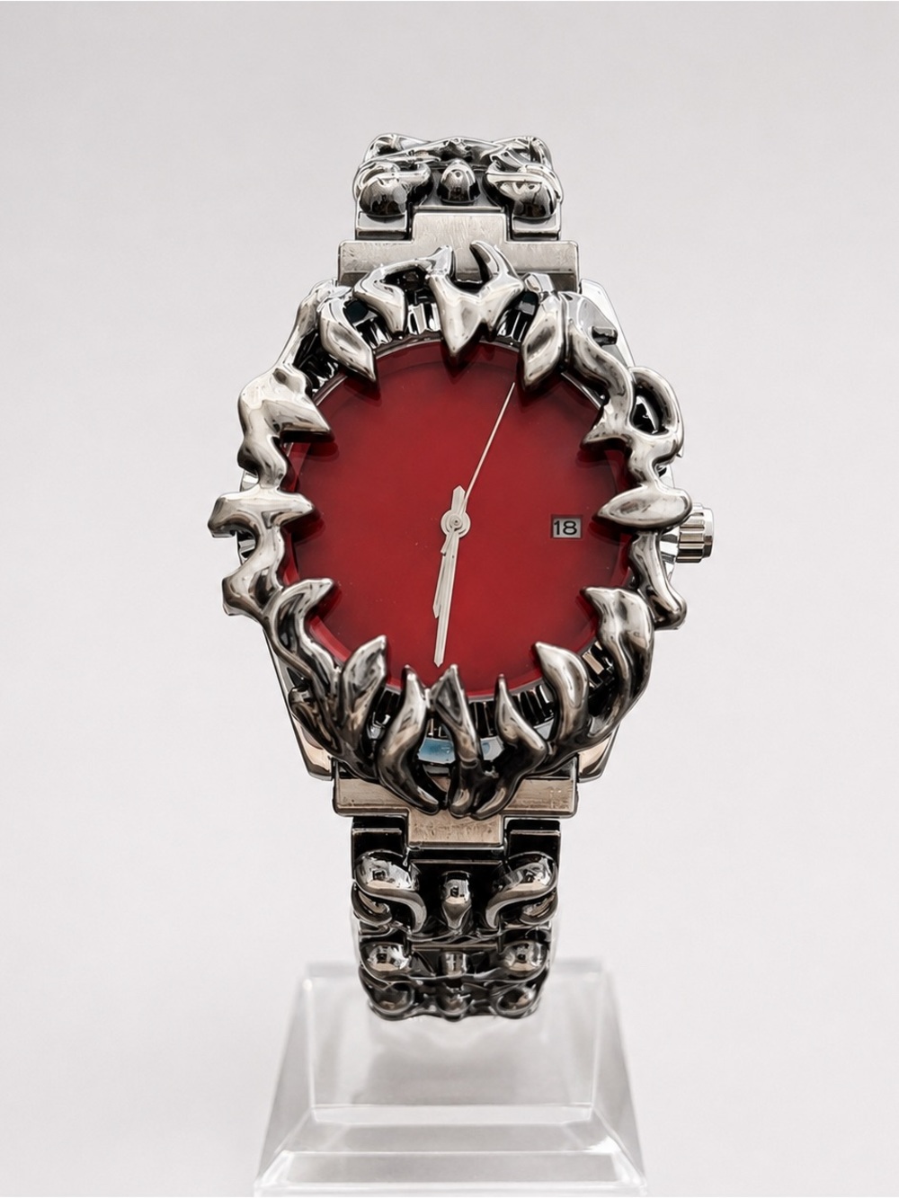Silver Gothic Thorn Watch • Red Dial • Statement Bracelet
